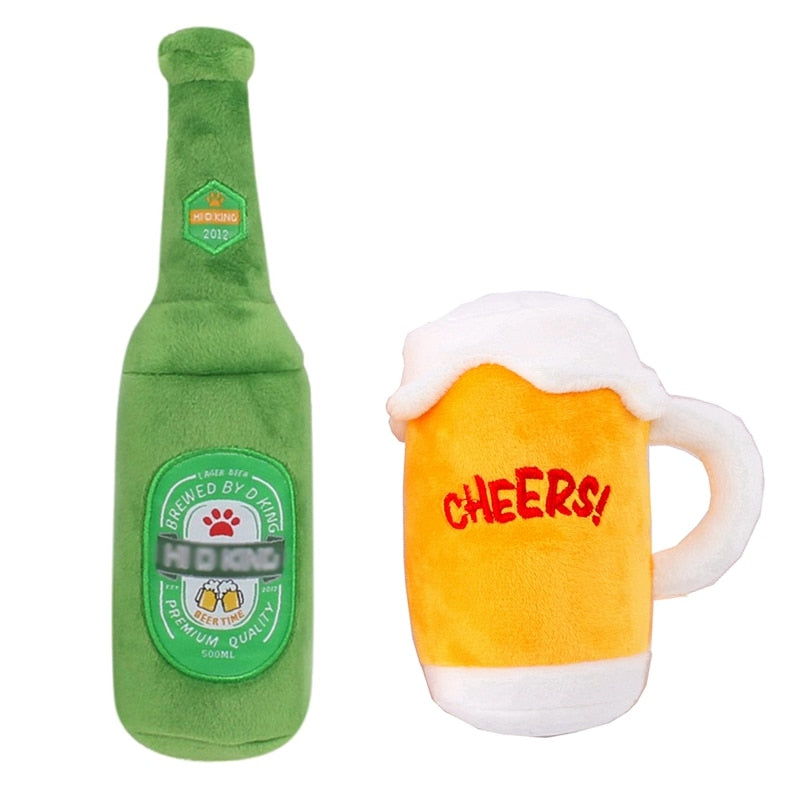 Dog Toys Plush Squeaky Beer Bottle Beer Glass Shape Dog Toy Creative Toy for Pet Dogs