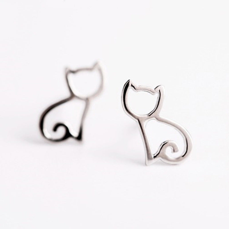 Cute Tiny Symmetry Cat Stud Earrings