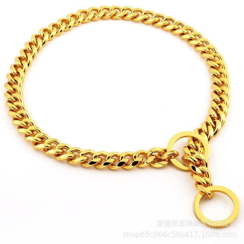 10mm Gold Stainless Steel Dog Necklace P-Chain Titanium Steel Collar