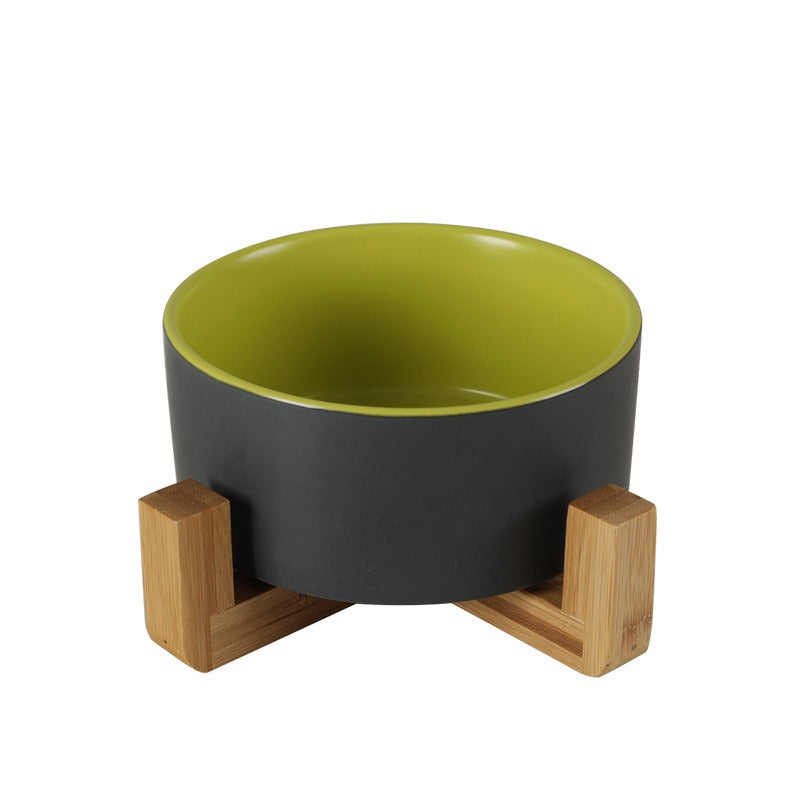 New Cute Pet Cat Bowl Cat Bowl Ceramic Bowl Drinking Feeding Non-Slip With a Wooden Frame To Prevent Knocking Over