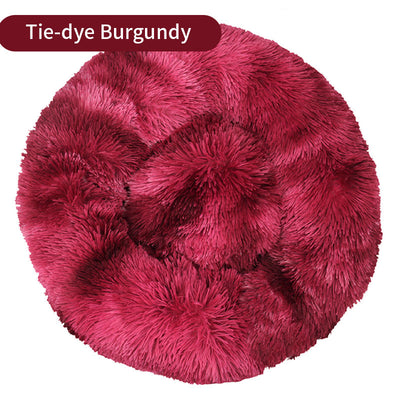 Dog Kennel Cat Kennel Long Tie-Dye Plush Round Pet Kennel Dog Bed Winter Dog Mat Pet Tie-Dye Mattress Pet Supplies