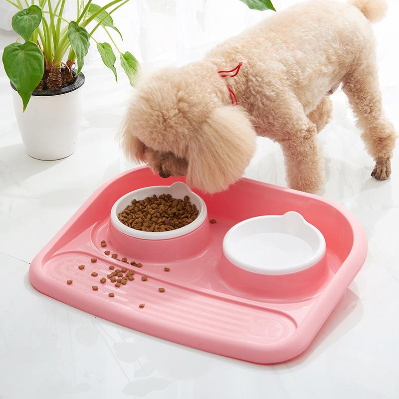 Double Dog Pet Bowl Plastic Travel Feeder Bone Type Splash-proof Dog Bowl