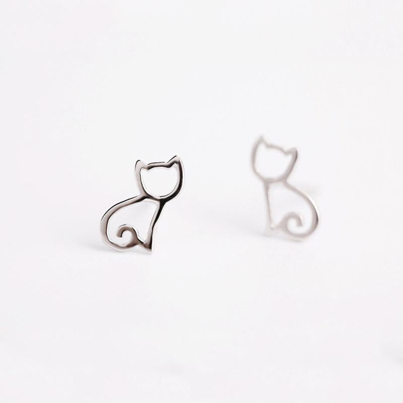 Cute Tiny Symmetry Cat Stud Earrings