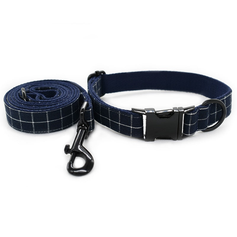 Cat and Dog Collar with Bowtie - Navy Blue Plaid Bowtie,Soft and Comfortable,Adjustable Bowtie Collar