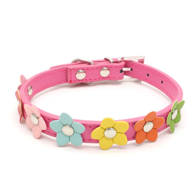 PU Pet Collar Colorful Flower Dog Belt A Row Of Small Flower Dog Collar Pet Supplies Dog Chain