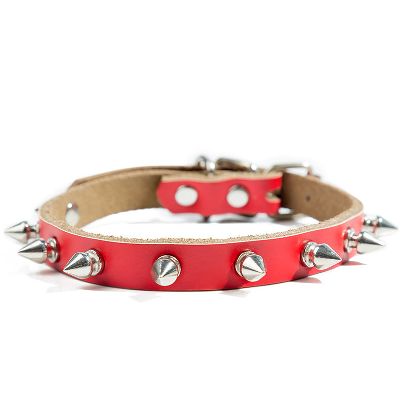 Pure Cowhide Bullet Head Rivet Pet Collar Leather Anti-Bite Accessories Collar Dog Chain