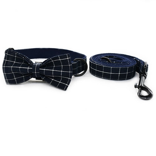 Cat and Dog Collar with Bowtie - Navy Blue Plaid Bowtie,Soft and Comfortable,Adjustable Bowtie Collar