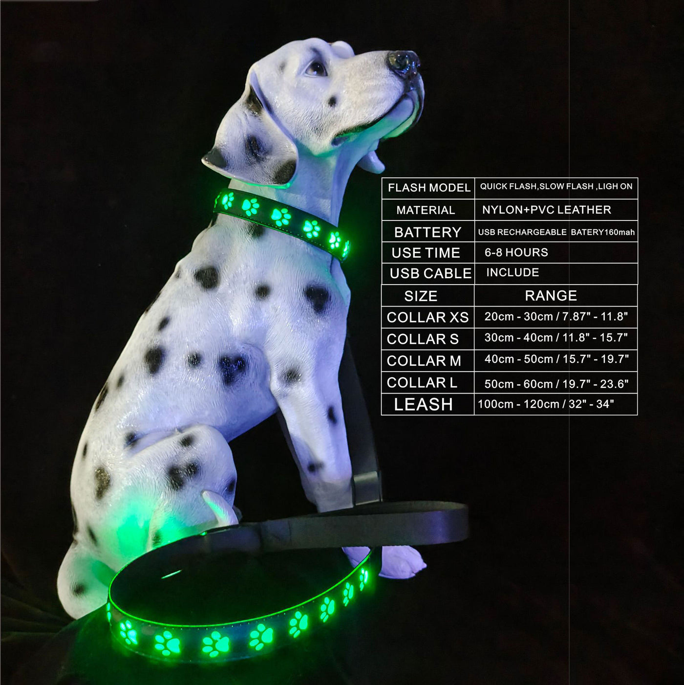 Led Rechargeable and Luminous Dog Paw Anti-Accident, Anti-Loss and Anti-Loss Light Warning Dog Collar Pet Collar