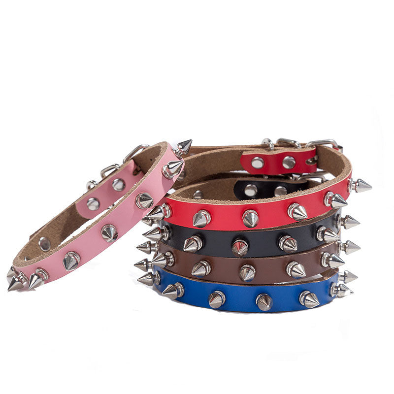 Pure Cowhide Bullet Head Rivet Pet Collar Leather Anti-Bite Accessories Collar Dog Chain