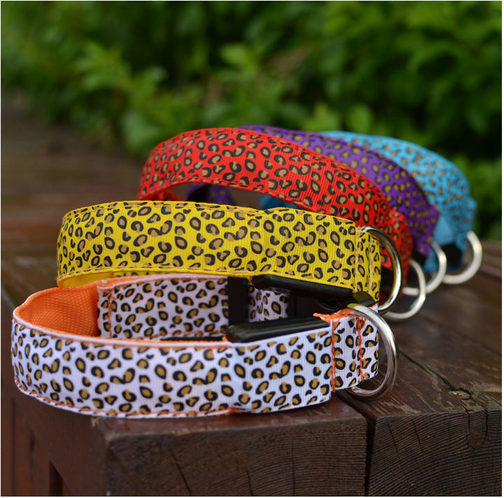 Leopard Collar Led Luminous Dog with Luminous Collar Dog Collar Dog Chain Large, Medium and Small Pet Supplies Mixed Batch