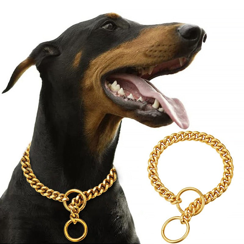 10mm Gold Stainless Steel Dog Necklace P-Chain Titanium Steel Collar