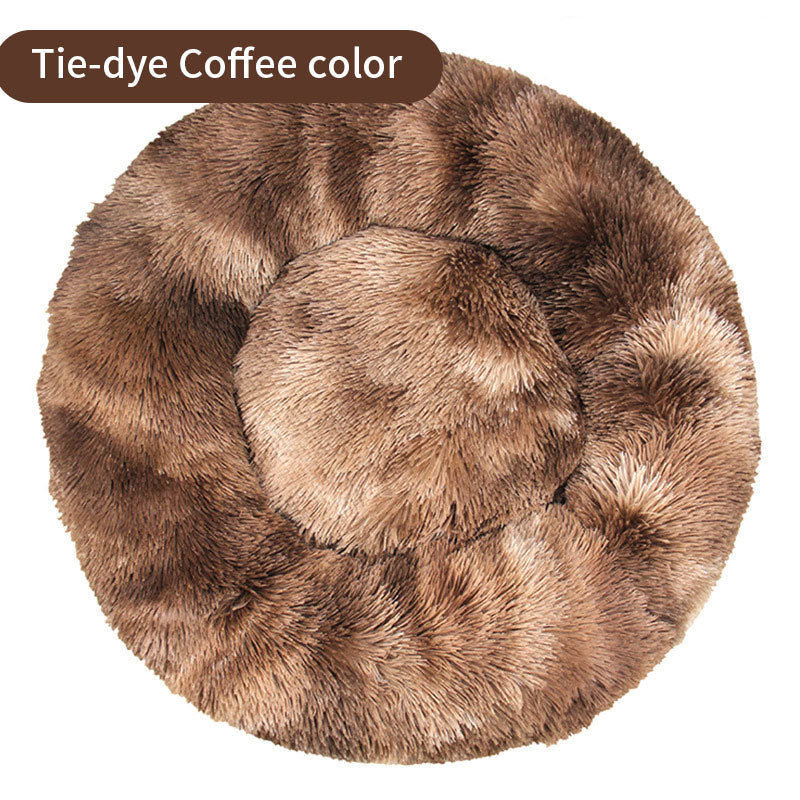 Dog Kennel Cat Kennel Long Tie-Dye Plush Round Pet Kennel Dog Bed Winter Dog Mat Pet Tie-Dye Mattress Pet Supplies