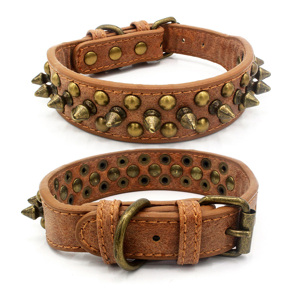 New Domineering Dog Bite Proof Antique Copper Pointed Rivet Pet Collar Super Sharp Nail Punk Dog Collar Pet Supplies