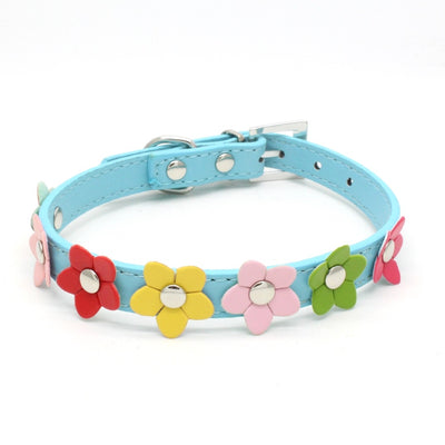 PU Pet Collar Colorful Flower Dog Belt A Row Of Small Flower Dog Collar Pet Supplies Dog Chain