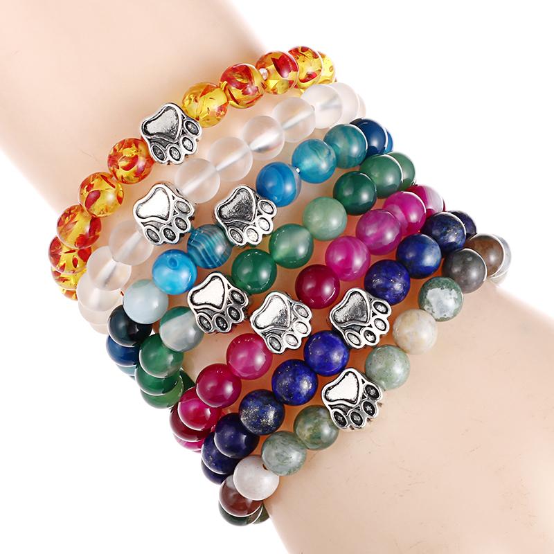 Dog Hand Paw 8mm Natural Stone Bead Yoga Bracelet