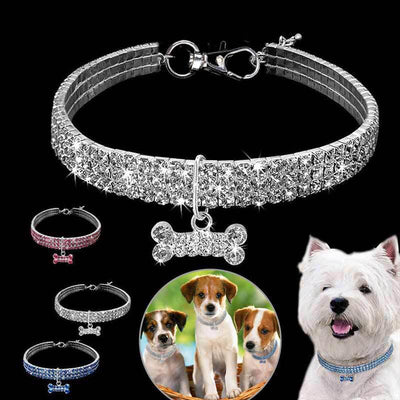 Bling Pet Dog Collar Fashion Bone Pendant Crystal Diamond Cat Collars For Small Medium Dogs Jewelry Necklace Pets Accessories