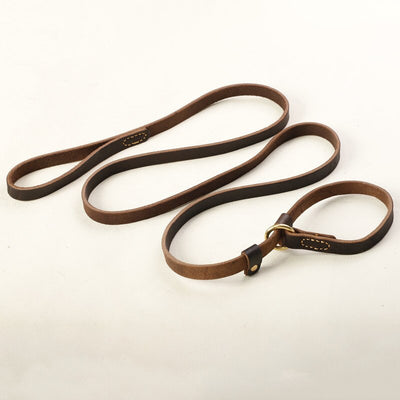 Real Leather P Chain Large Dog Leash Slip Collar pet Walking Lead Genuine Leather Dog Traction Rope For small Medium Big Dogs