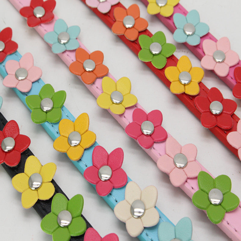 PU Pet Collar Colorful Flower Dog Belt A Row Of Small Flower Dog Collar Pet Supplies Dog Chain