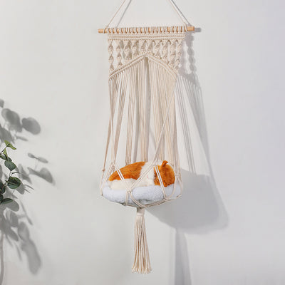 Simple hand woven cat nest hammock basket wall hanging household pet basket dog cat basket swing net pocket