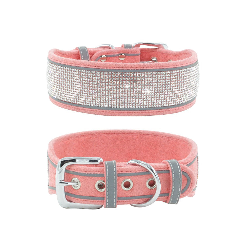 Reflective Dog Collar Shiny Rhinestone Pet Collar Medium sized Dog Chain Soft and Comfortable Walking Rope