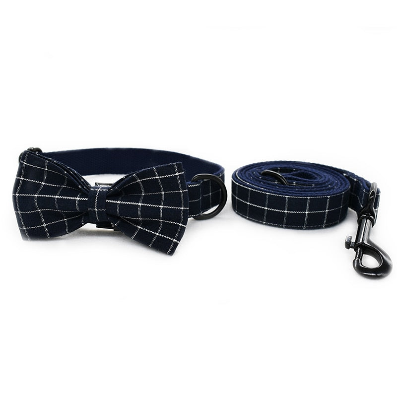 Cat and Dog Collar with Bowtie - Navy Blue Plaid Bowtie,Soft and Comfortable,Adjustable Bowtie Collar