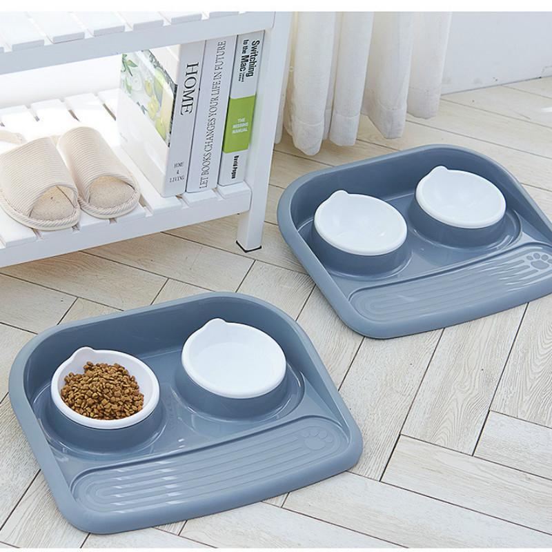 Double Dog Pet Bowl Plastic Travel Feeder Bone Type Splash-proof Dog Bowl