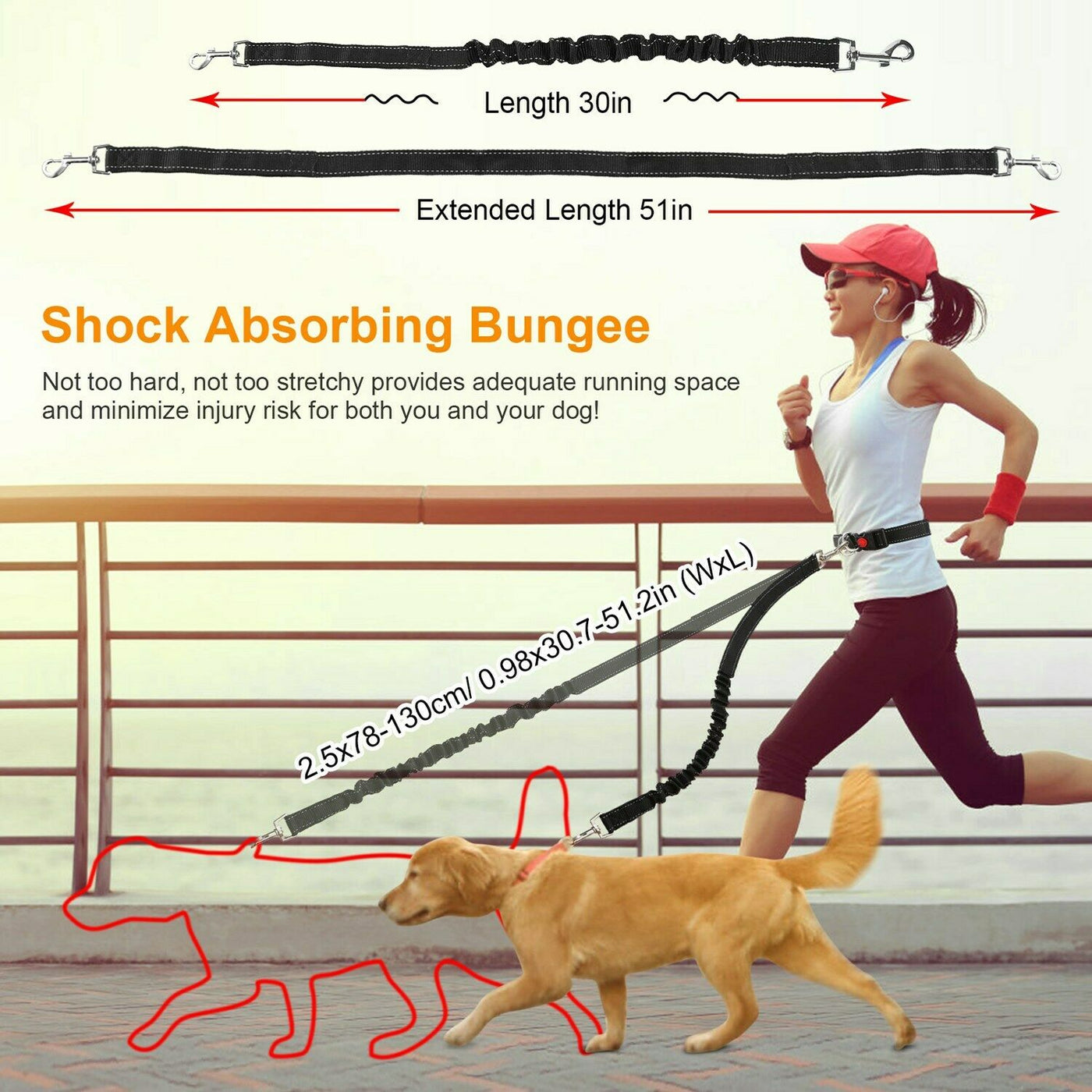 Adjustable Hand Free Dog Leash for Dog Pet Walking Running Jogging Lead Waist Belt Chest Strap