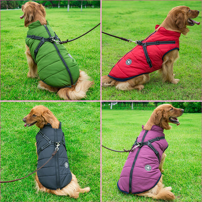 Large Pet Dog Jacket With Harness Winter Warm Dog Clothes For Labrador Waterproof Big Dog Coat Chihuahua French Bulldog Outfits