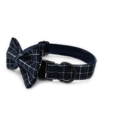 Cat and Dog Collar with Bowtie - Navy Blue Plaid Bowtie,Soft and Comfortable,Adjustable Bowtie Collar