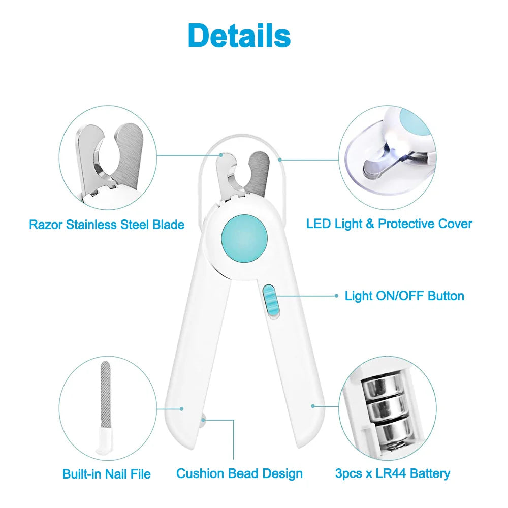 LED Light Dog Cat Nail Clippers With Free Nail File ABS Anti-spatter Non-slip Sharp Cat Clippers Claw Pet Grooming Tools